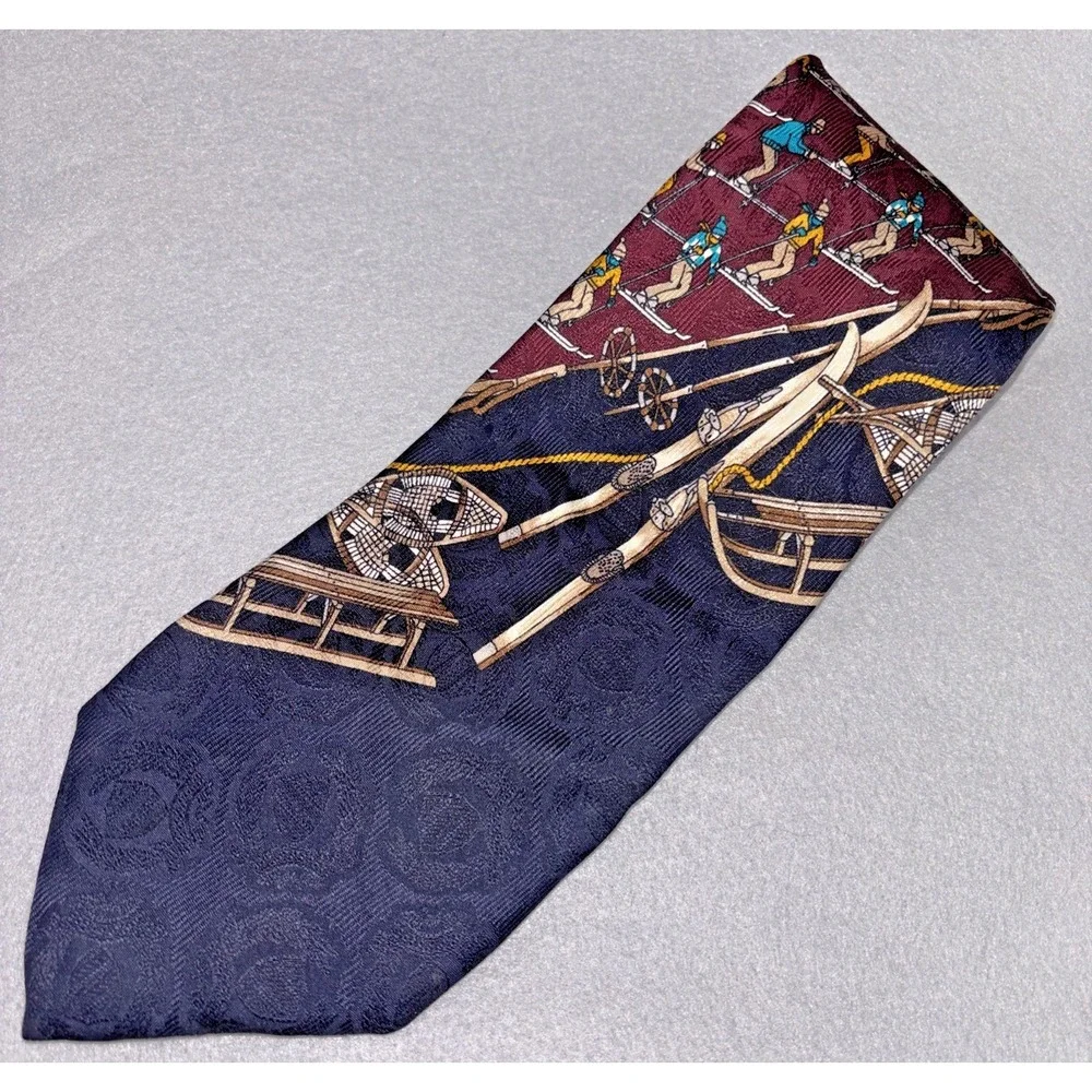 Robert‎ Talbott Men's 100% Silk Hand Sewn Neck Tie Snow Skier Winter EUC